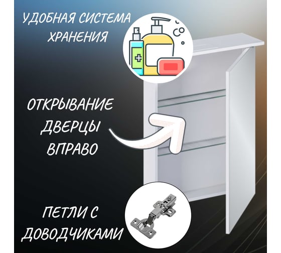 Зеркало-шкаф 1Marka Соната 60 с подсветкой, белый глянец Ц0000007617