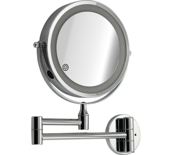 Зеркало косметическое настенное САНАКС с LED подсветкой, сенсорное включение, зарядка Type - C, шнур в комплекте, корпус из нержавеющей стали, цвет ХРОМ 75278 1