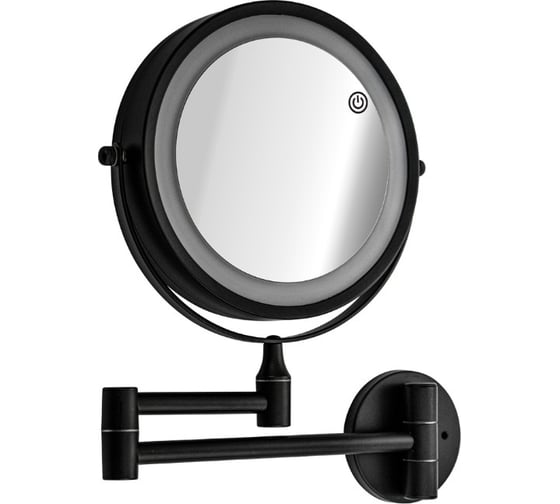 Зеркало косметическое настенное САНАКС с LED подсветкой, сенсорное включение, зарядка Type - C, шнур в комплекте, корпус из нержавеющей стали, цвет ЧЕРНЫЙ 75279 1