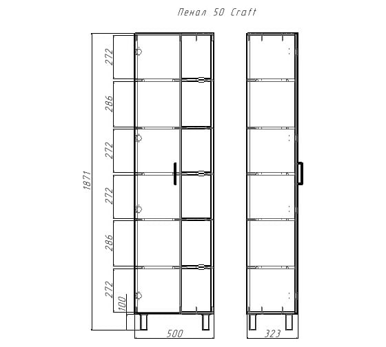 Напольный пенал Домино Craft 50 без ящика, с зеркалом DCr2217P