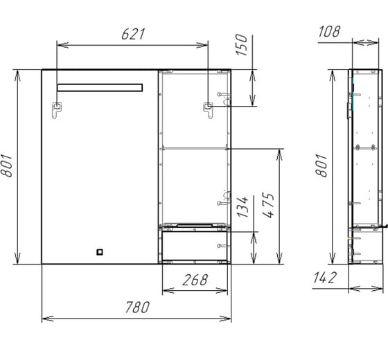 Шкаф-зеркало Домино Trend 80 Дуб серый DTr8003HZ