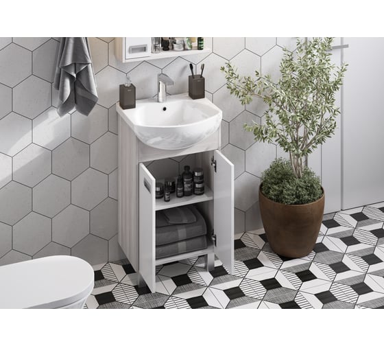 Тумба AQUATON БЕККА 50 белый/дуб Сомерсет для раковины SMILE-50 1A210801BAC20 00045164