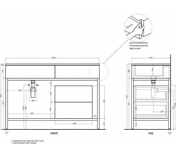 Консоль с 1 ящиком CIELO MILANO 120х50х18 см, цвет rovere grigio MIBCE RG