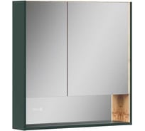 Шкаф зеркальный EQUIL Gleam 80, подвесной, 2 дв., зеленый камень/дуб вотан, szGLEAM.LED.80.2D-34