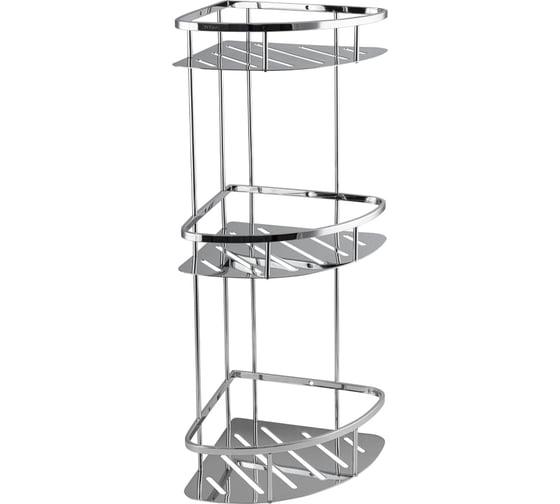 Полочка угловая овальная с литым дном тройная, серия ТИТАН, цвет ХРОМ. GFmark 77355