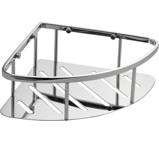 Полочка угловая овальная GFmark с литым дном, одинарная, серия ТИТАН, цвет ХРОМ. 77350