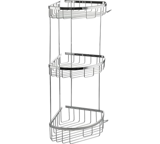 Полочка угловая овальная тройная, серия ТИТАН, цвет ХРОМ. GFmark 77255