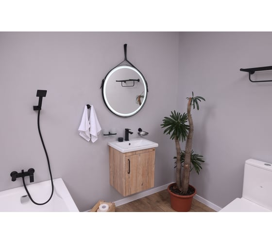 Зеркало Alcora Accent Black Led D 650, на ремне из натуральной кожи черного цвета SP ЗЛП969Super Pack