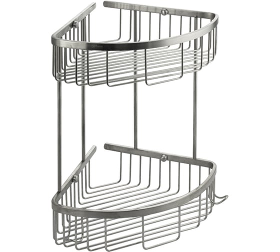 Полочка GFmark 22 см двойная, угловая, овальная, решётка, АНТИВАНДАЛЬНАЯ, из нержавеющей стали марки SUS 304, 80361