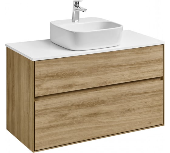 Тумба AQUATON Либерти 100 со столешницей, цвет Дуб Эльвезия/ Белый глянец 1A2796V2LYC70