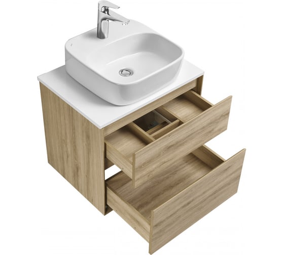 Тумба AQUATON Либерти 60 со столешницей, цвет Дуб Эльвезия/Белый глянец 1A2794V2LYC70