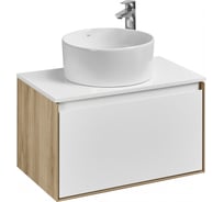 Тумба AQUATON Либерти 70 со столешницей, цвет Дуб Эльвезия/Белый глянец/Столешница белый глянец 1A2798V2LYC70