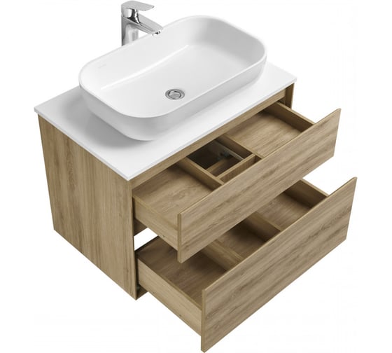 Тумба AQUATON Либерти 75 со столешницей, цвет Дуб Эльвезия/Белый глянец 1A2795V2LYC70