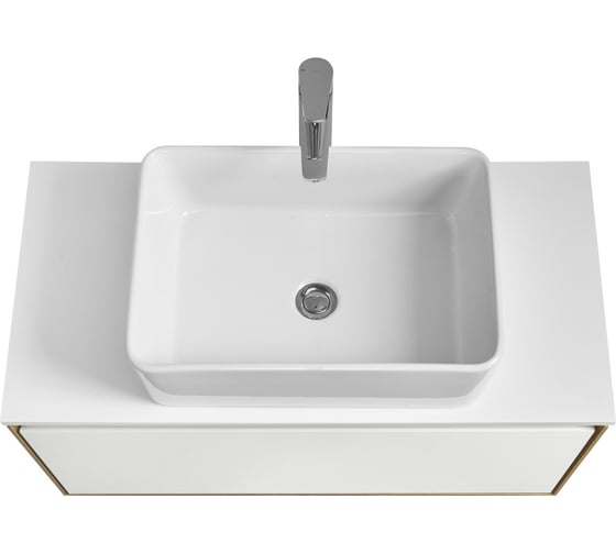 Тумба AQUATON Либерти 90 со столешницей, цвет Дуб Эльвезия/Белый глянец/Столешница белый глянец 1A2799V2LYC70