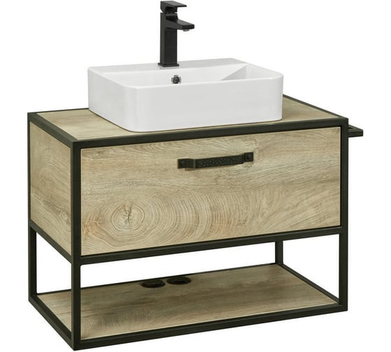 Тумба AQUATON Лофт Ф 80 со столешницей, цвет Дуб Эндгрейн 1A2424V4LTDU0