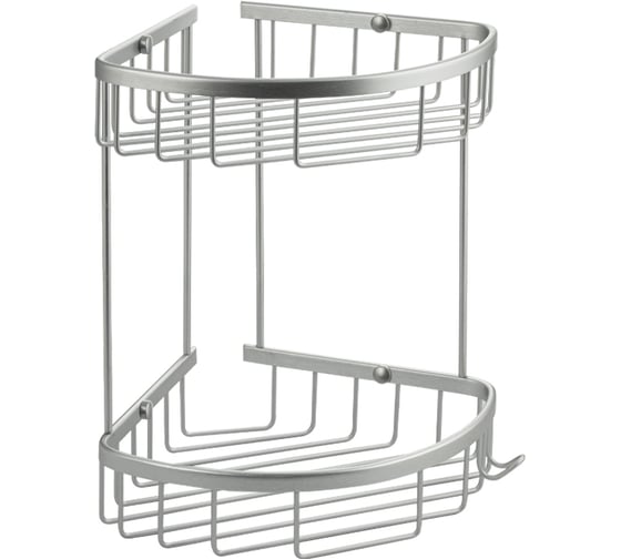 Полочка угловая овальная двойная алюминиевая САНАКС цвет СЕРЫЙ. 75061