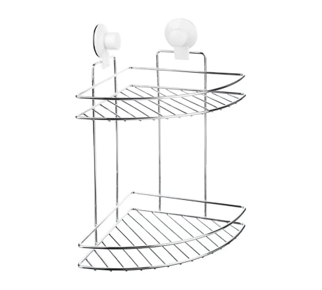 Угловая полка VETTA двойная, металл, хром+белый, вакуумное крепление 478-074