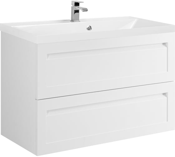 База под раковину подвесная с двумя выкатными ящиками Art&Max PLATINO белый матовый AM-Platino-900-2C-SO-BM