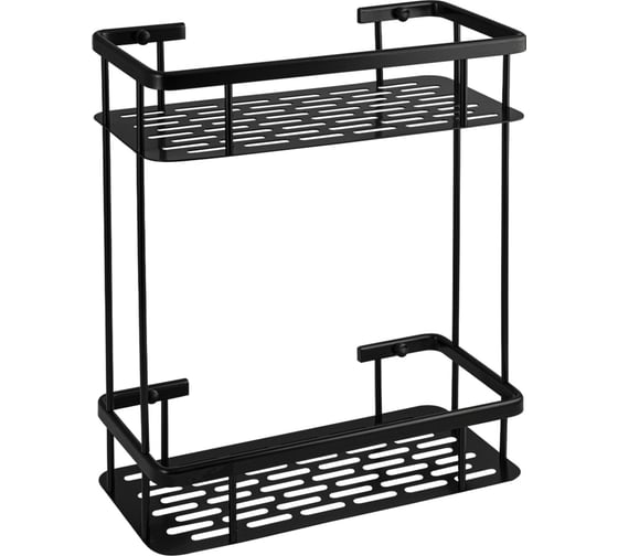 Полочка прямоугольная Санакс двойная, алюминиевая, с литым дном, цвет черный 76067