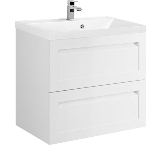 База под раковину подвесная с двумя выкатными ящиками Art&Max PLATINO Белый матовый AM-Platino-580-2C-SO-BM