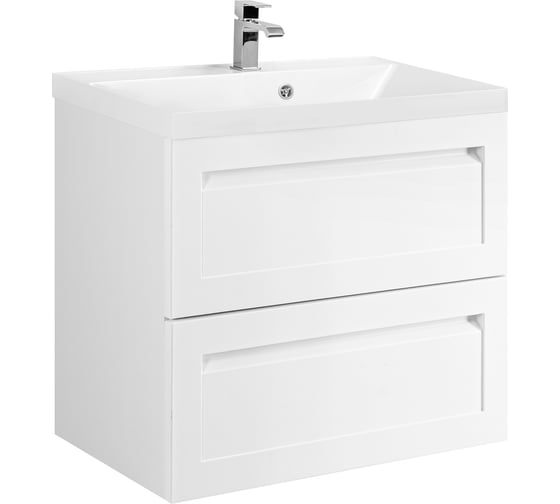 База под раковину подвесная с двумя выкатными ящиками Art&Max PLATINO Белый глянец AM-Platino-580-2C-SO-BL