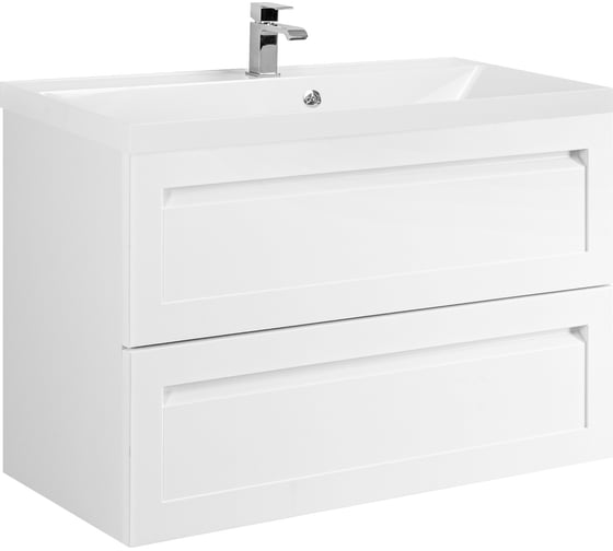 База под раковину подвесная с двумя выкатными ящиками Art&Max PLATINO Белый глянец AM-Platino-900-2C-SO-BL