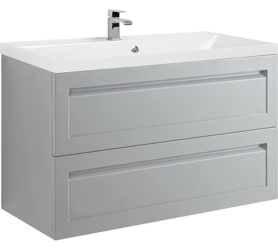 База под раковину подвесная с двумя выкатными ящиками Art&Max PLATINO Светло-серый матовый AM-Platino-1000-2C-SO-GCM