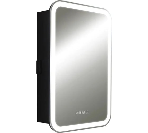 Зеркало-шкаф Silver Mirrors Фиджи BLACK 50 - 4.2 правый, часы, ТХ, сенсорный выключатель LED-00002726