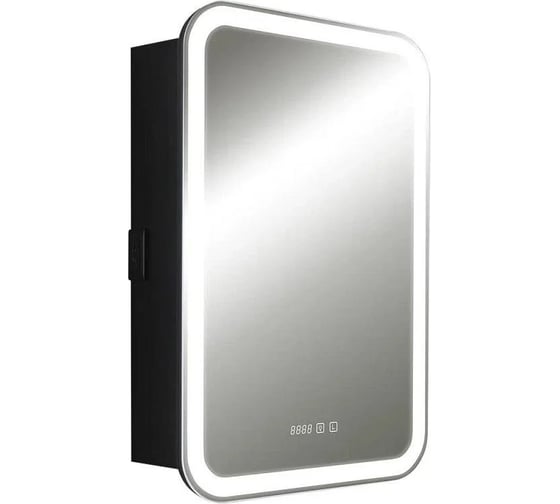 Зеркало-шкаф Silver Mirrors Фиджи BLACK 60 - 4.2 левый, часы, ТХ, сенсорный выключатель LED-00002725