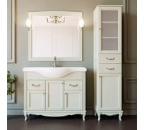 Мебельный гарнитур ValenHouse ЭЛЛИНА-105 зеркало со светом и тумба в сборе, слоновая кость, ручки хром FE105_ТСХ