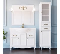 Мебельный гарнитур ValenHouse ЭЛЛИНА-105 зеркало со светом и тумба в сборе, белый, ручки бронза FE105_ТББ