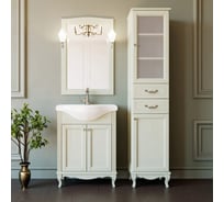 Мебельный гарнитур ValenHouse ЭЛЛИНА-65 зеркало со светом и тумба в сборе, слоновая кость, ручки хром FE65_ТСХ