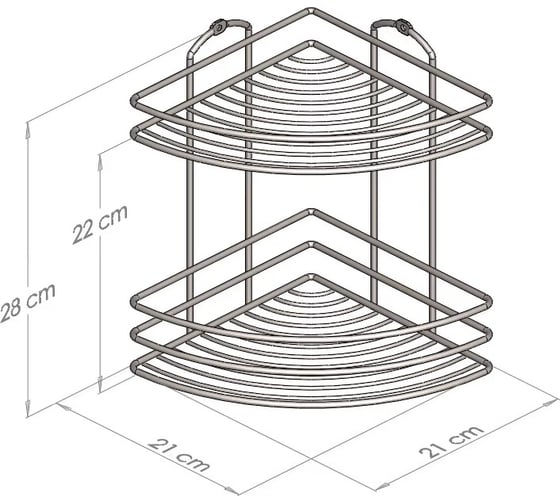 Угловая полка в ванную TEKNO-TEL 2 яруса, 20x20x28 хром BK022