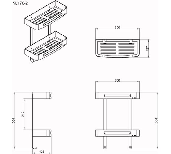 Прямоугольная двухэтажная полка Azario AZ-170-2 00075547