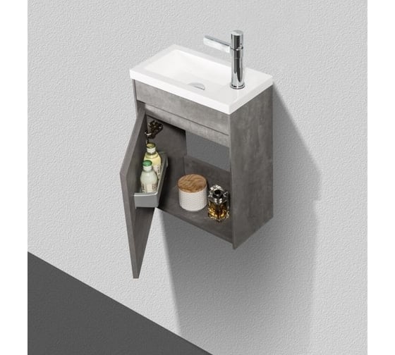 Подвесная база под раковину BelBagno PIETRA MINI Stucco Cemento левая PIETRA MINI-400-1A-SO-SCM-L