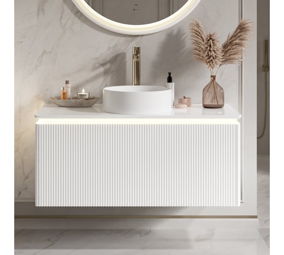 Тумба EQUIL Шаде/Shade 100, подвесная, со столешницей, 1 ящ., белая (под раковину 110А), tpSHADE100.1Y-43