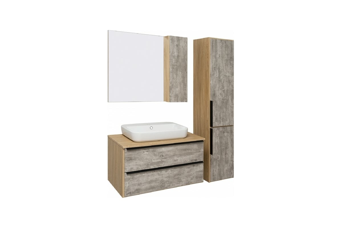 Тумба RUNO Мальта 85 серый/дуб, под умывальник Moduo Square 50/Гамма 56 ...
