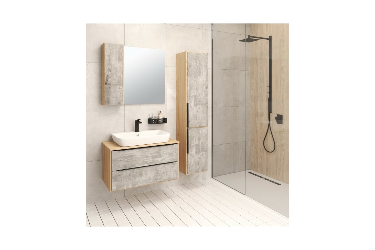 Тумба RUNO Мальта 85 серый/дуб, под умывальник Moduo Square 50/Гамма 56 ...