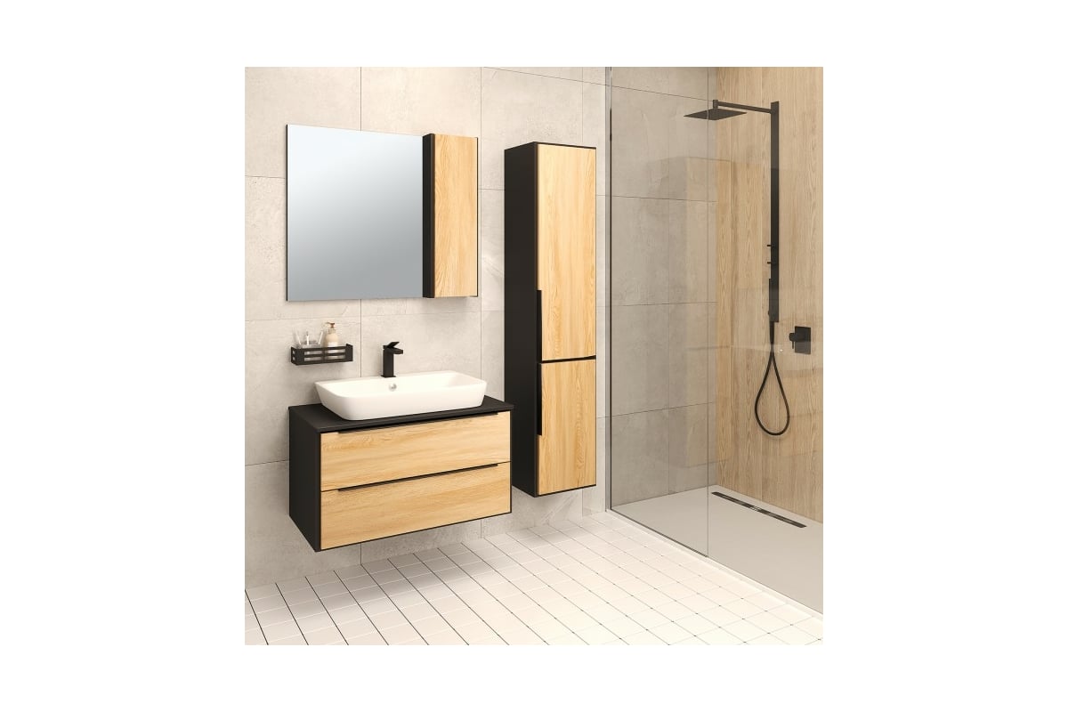 Тумба RUNO Мальта 85 дуб/черный, под умывальник Moduo Square 50/Гамма ...