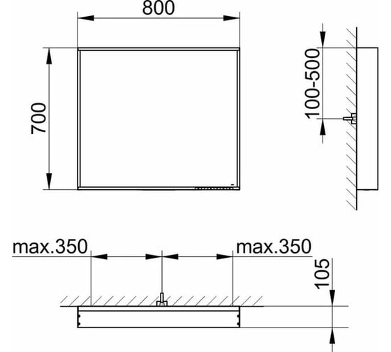 Зеркало с подсветкой KEUCO PLAN 33097292500 800x105x700 мм, инокс мат 00000106153