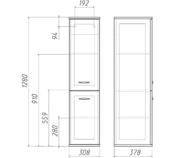 Пенал подвесной Домино 30 Belle без ящика, правый DB1208P