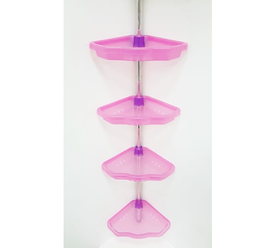 Угловая полка PRIMANOVA прозрачно-розовая, телескопическая алюминиевая трубка 135-260 см, 4 полки 25x25 M-N17-22 1