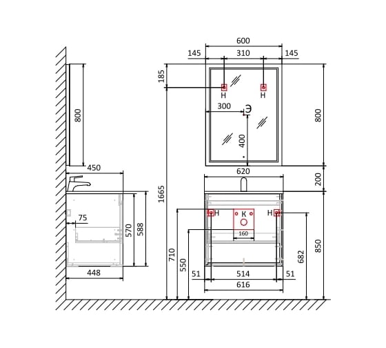 Тумба Jorno Glass 65 подвесная Gla.01.62/P/W