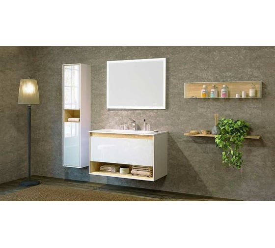 Зеркало Jorno Glass 100 с подсветкой и часами Gla.02.92/W
