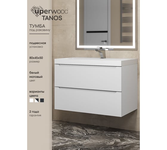 Подвесная тумба под раковину uperwood Tanos 80 см, белая 291020244