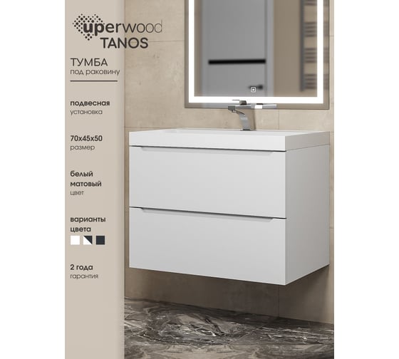 Подвесная тумба под раковину uperwood Tanos 70 см, белая 291020243