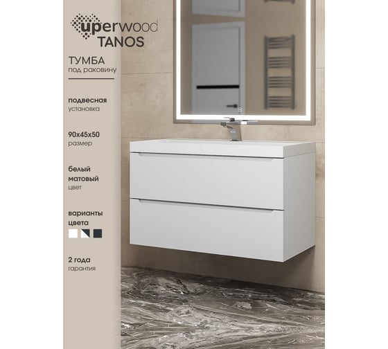 Подвесная тумба под раковину uperwood Tanos 90 см, белая 291020245