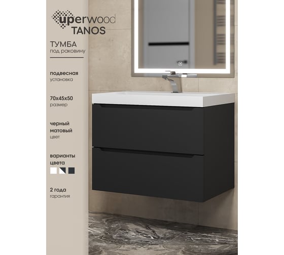 Подвесная тумба под раковину uperwood Tanos 70 см, черная 291020231