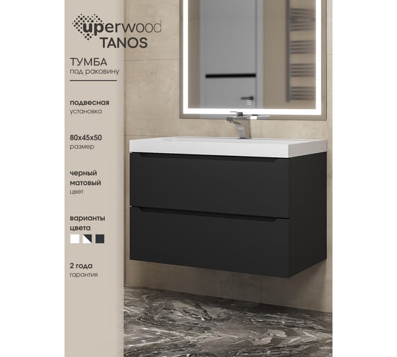 Подвесная тумба под раковину uperwood Tanos 80 см, черная 291020232