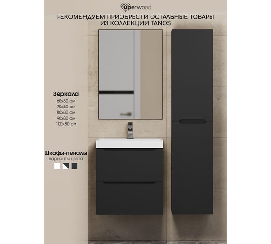 Подвесная тумба под раковину uperwood Tanos 80 см, черная 291020232